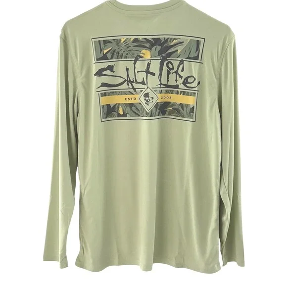 New Salt Life Performance Shirt Mens Small Green Long Sleeve UVapor UPF 50 - Picture 8 of 10